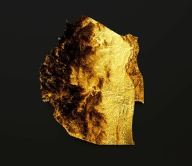 3D illustration of the golden Eswatini Map