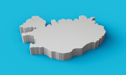 3D illustration of the Iceland map cartography and topology