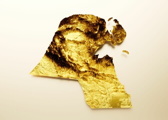 3D illustration of the golden Kuwait Map