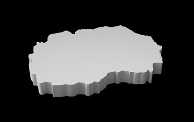 3D rendering of white North Macedonia map on black background