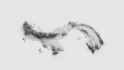 3D rendering of shaded relief Panama map isolated on white background