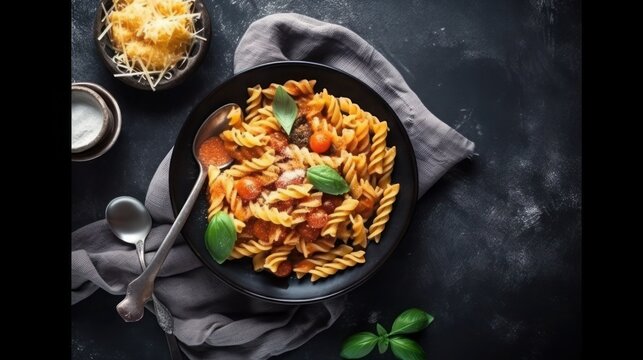 Pasta penne with roasted tomato sauce, generative ai