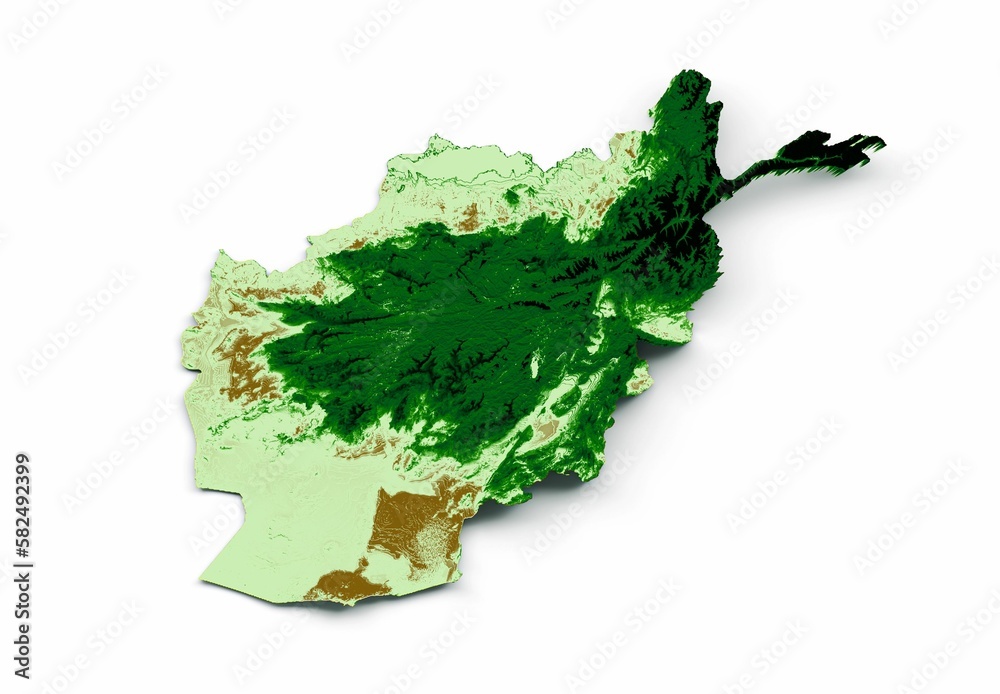 Poster Topographic illustration of an Afghan map, with tint-shaded hypsometric elevation relief