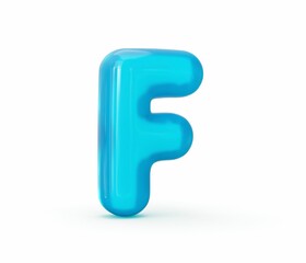 3d rendering of Blue jelly letter F isolated on white background, colorful alphabet for kids