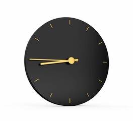 3D illustration of the black clock on a white background, with golden clock hands