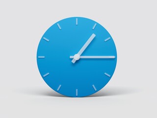 3D illustration of the blue wall clock on white background, showing 1:15 o'clock or one fifteen