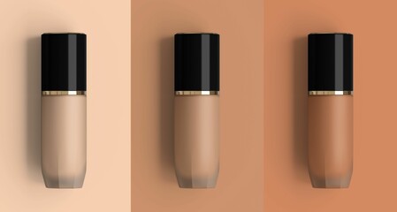 Obraz premium 3d illustration of shades of foundation on colorful background. Different tones of liquid foundation