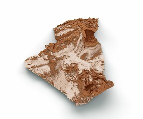 3D render of a map of Algeria with brown graphics on a white background