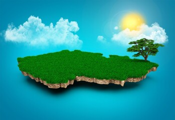 3D render of the green map of Czech Republic on a sunny blue sky background