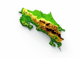 3d illustration of the Costa Rica topographic map on a white background