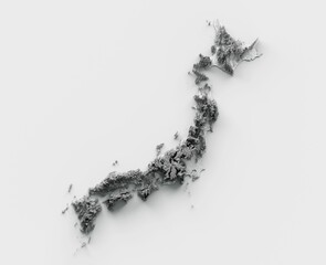 3d illustration of the Japan topographic map on a white  background