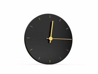 3D rendering of 12:15 o'clock on an black clock isolated on a white background