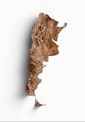 Fototapeta premium Vertical 3d rendering of a map of Argentina in an old graphic style against a white background.