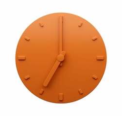 3d rendering of a minimalistic orange clock showing 7 time isolated on a white background.