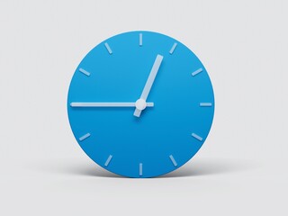 3D rendering of 12:45 o'clock on an blue clock isolated on a white background