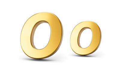 3D rendering of the golden letter O isolated on the empty white background