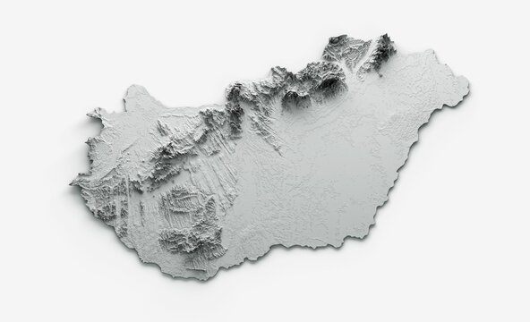 Illustrated silver design of the map of Hungary on a white background