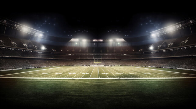 American footbal stadium lights in night. AI