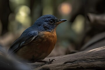 Fototapeta premium Detailed shot of an Indian Robin. Generative AI