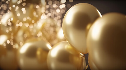 Fototapeta na wymiar Golden balloons and confetti. AI
