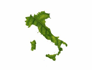 Italy map made of green leaves isolated on a white background. Ecology concept.