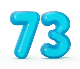 3d illustration of Blue jelly digit 73 Seventy three isolated on white background