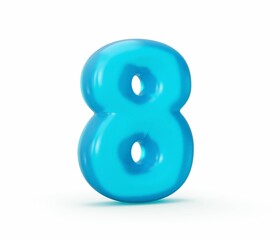 3d rendering of blue jelly number eight symbol isolated on white background
