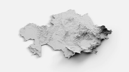 3D illustration of a Kazakhstan relief map isolated on white background