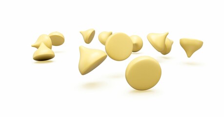 3D rendering of falling down milk and white chocolate chips