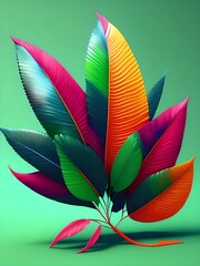 Colorful abstract tropical leaves on green background, generative AI 