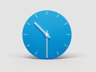 3D illustration of a minimalist blue clock on s light pastel background