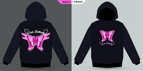 Pink Butterfly With Brush Strokes Shown Mock-Up Hoodie