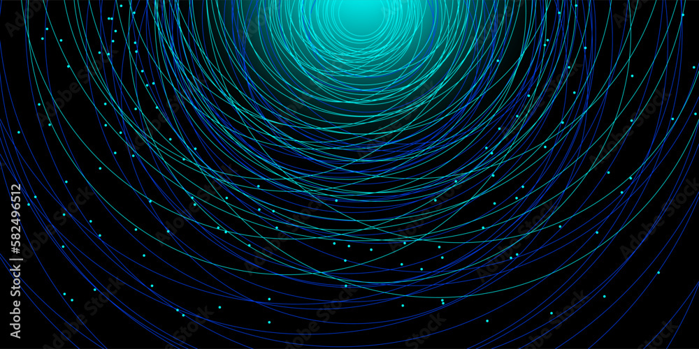 Aufkleber random interweaving of lines and dots on a dark green background. technological background for desig