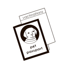 pet passport for puppy black and white outline illustration on transparent background
