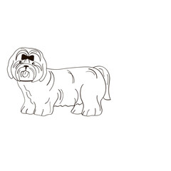 small dog with a bow black and white outline illustration on transparent background
