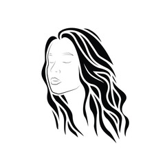 Original vector illustration in vintage style. Silhouette of a girl with gorgeous hair. T-shirt design. Design elements.