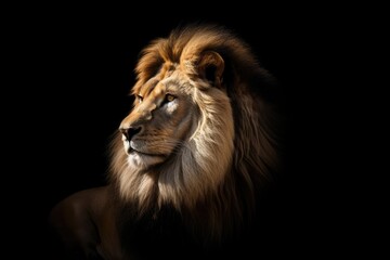 Gorgeous image of a lion set against a dark background. Generative AI