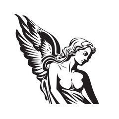 Angel woman head logo. Vector illustration of female face. Silhouette svg, only black and white.