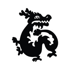 Symbol of the year dragon, monster, black silhouette and vector illustration