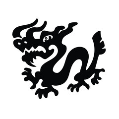 Symbol of the year dragon, monster, black silhouette and vector illustration