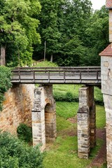 Vertical shot of the old medieval bridge of the Altenburg castle in Bamberg town Germany