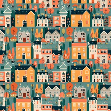 seamless pattern background with house buildings