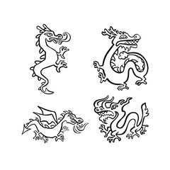 Symbol of the year dragon, monster, line and vector illustration
