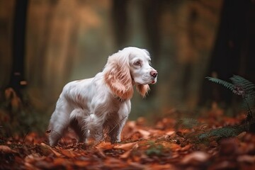 White spaniel dog for hunting. Generative AI