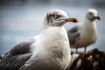 Big, stocky gull of the North Pacific, with a glaucous winged gull soaring smoothly. Generative AI