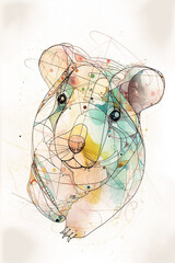 Hamster Shaped Line Art Combined With Abstract Watercolors Generative AI Digital Illustration Part#180223
