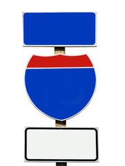 Close up of an american blank road sign isolated on transparent background, png file