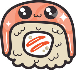 Cute Kawaii Maki Sushi Roll with cute face salmon on top