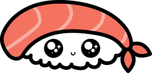 Cute kawaii sushi rice salmon with cute face smiling