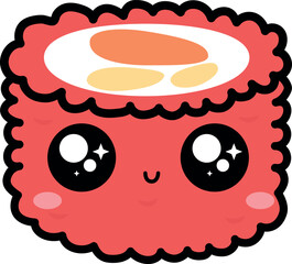 Cute kawaii sushi roll maki red with cute face